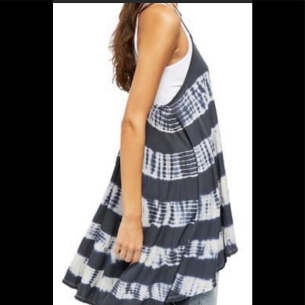 We The Free Swing Tunic Tie-Dye Spaghetti Strap Navy & White Summer Top Size XS